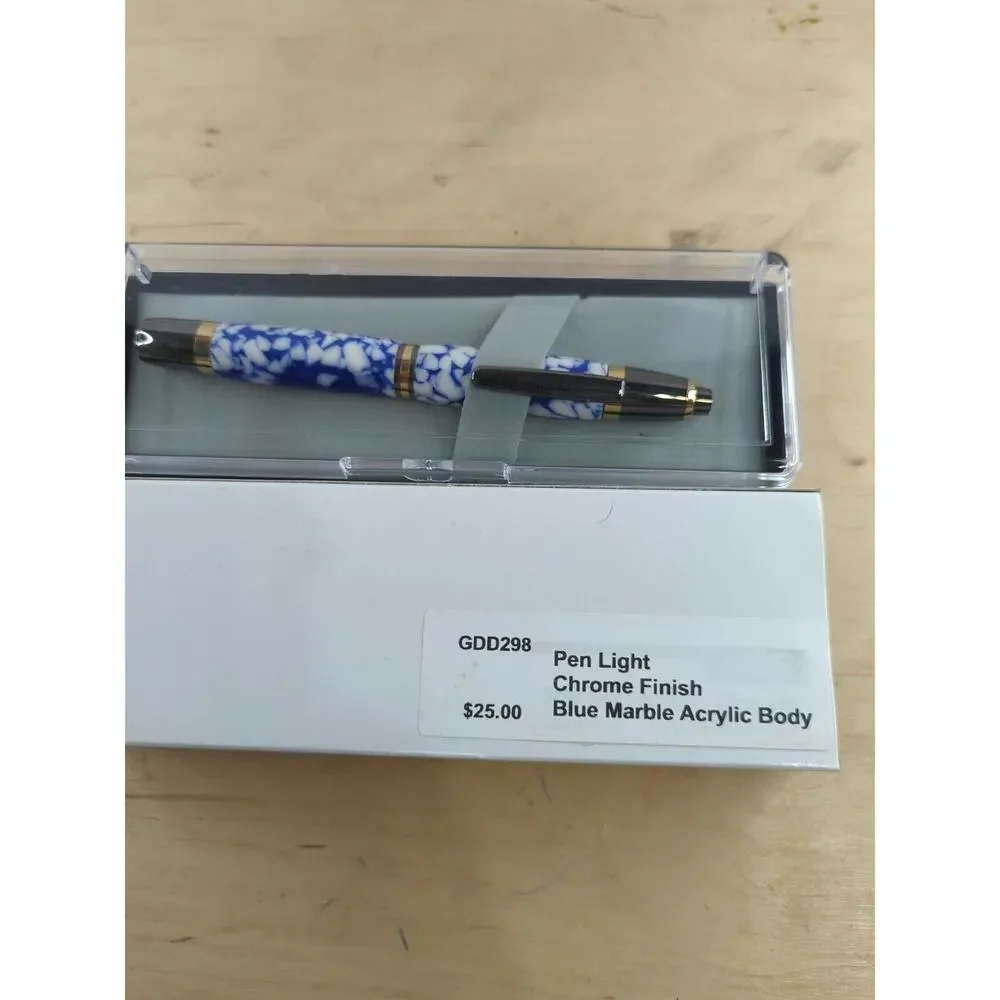 HAND TURNED‎ Pen Light Chrome Finish Blue Marble Acrylic Body